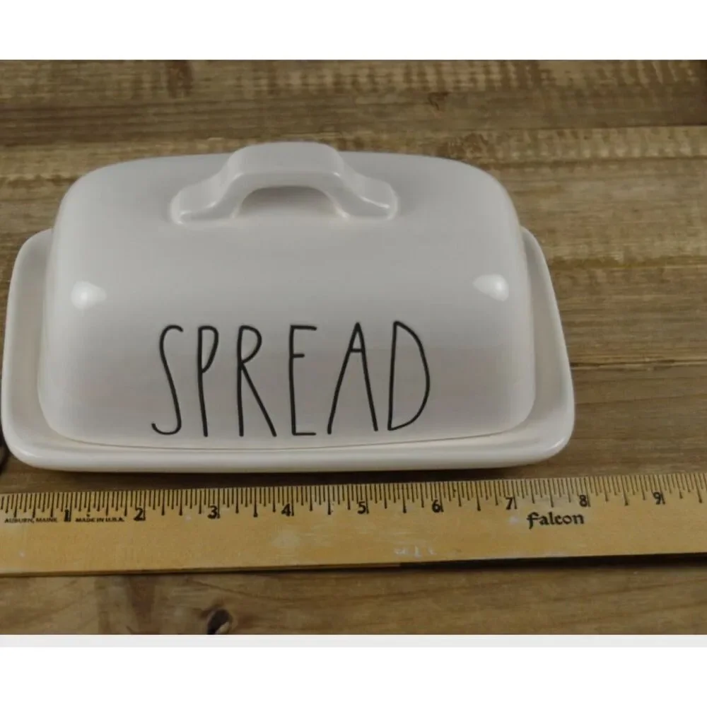 Rae Dunn SPREAD Covered Butter Dish,  Black Text, Artisan Collection by Magenta